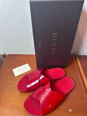 GUCCI Shower Sandals Red Women's Size 36 Flat Shoes